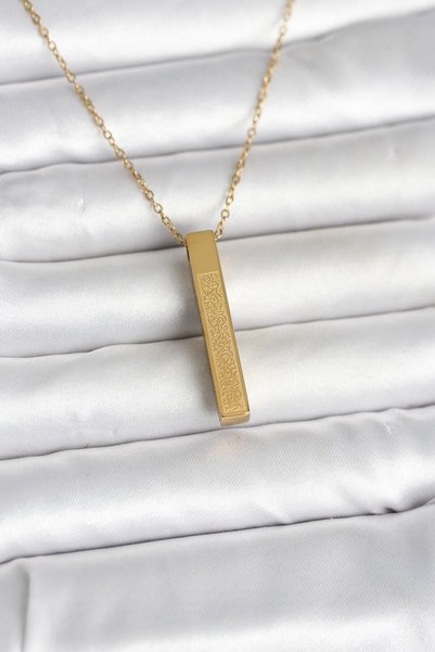 Toptan Bulurum 316L Steel Gold Color Ayetel Kürsi Written Bar Necklace