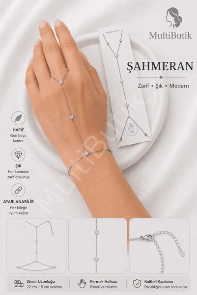 Multi JEWEL Stoned Heart Detailed Steel Şahmeran-Silver