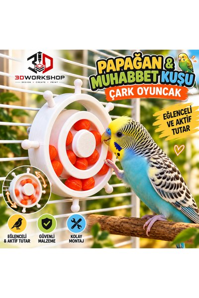 3DWORKSHOPTR Muhabbet Kuşu ve Küçük Papağanlar İçin Dönen Çark Oyuncağı – Kaf...