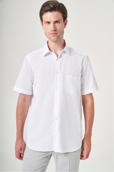 İmza White Hard Collar Short Sleeve Comfort Fit Cotton Shirt 1004260906