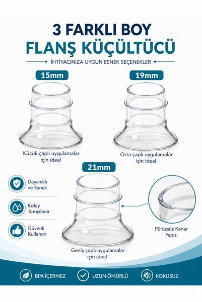 BabyHope Göğüs Pompası Kalkanı Silikon Flanş Küçültücü 15-19-21 mm 3'lü Set