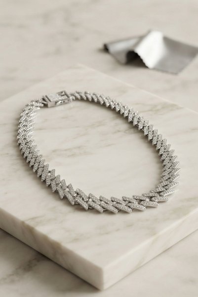 Toptan Bulurum Silver Color Zircon Stone Cuba Chain Model Men's Necklace