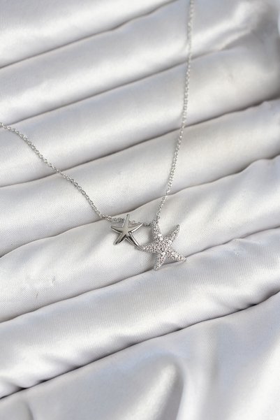 Toptan Bulurum Brass Silver Color Minimal Star Model Women's Necklace