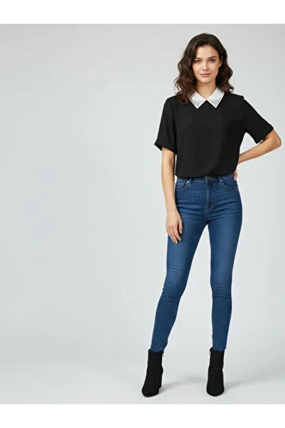 Glamorous Style Γυναικεία Βαμβακερή Μπλούζα με Γιακά και Στρας