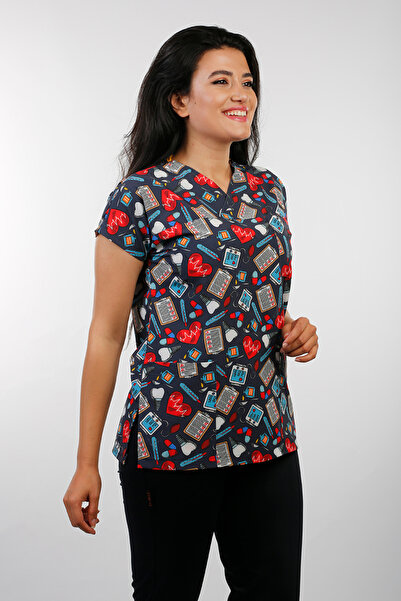 EMİR MEDİKAL (E-Flex) Women's Heart Rhythm Patterned Doctor Nurse Hospital Ve...