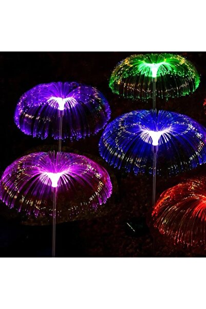 OEM Set de 4 lămpi solare tip meduză, cu fibră optică LED RGB, 60 cm, reziste...