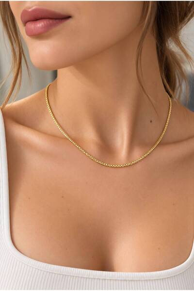 PARTEA Kadın Gold 14K İnce Venedik Küp Zincir Kolye 45 cm