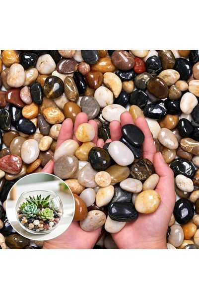 Generic أحجار نهرية طبيعية مختلطة للزينة 2.4 رطل، حصى حدائق مصقول 1-3 سم، أحج...
