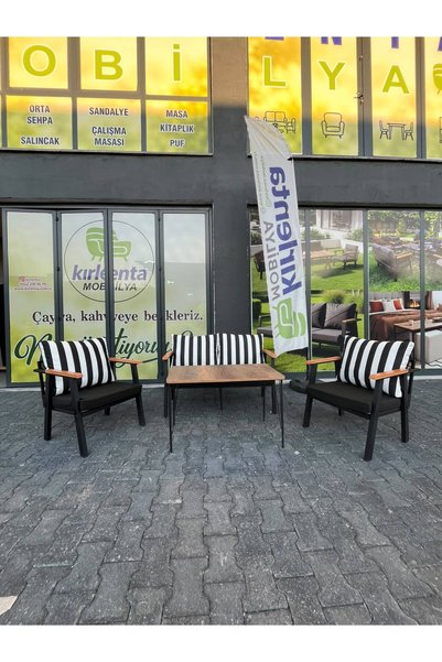 Kırlenta ERCİYES 2+1+1+MASA SİYAH BEYAZ BAHÇE BALKON MUTFAK TAKIMI BAHÇE MOBİ...
