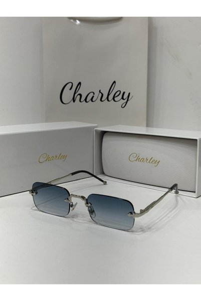 Generic Brand نظارة شمسية CHARLEY بدون إطار بعدسات زرقاء متدرجة وأذرع فضية مع...