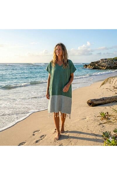 Sand & Sol Ocean Breeze Honeycomb Beach Poncho Green - 100% Recycled Cotton