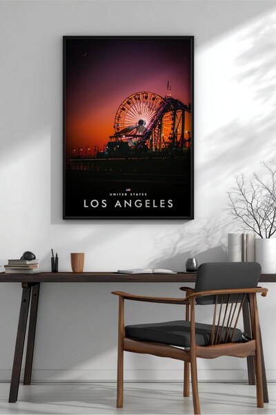 KEYFHOME Los Angeles Fereastra de vânt Apus de soare înrămat MDF Tablou Poste...