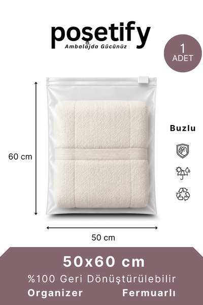 POŞETİFY Fermuarlı Organizer 50x60 cm | 1 Adet | Buzlu Şeffaf Hurç, Nevresim ve Çarşaf Saklama Torbası