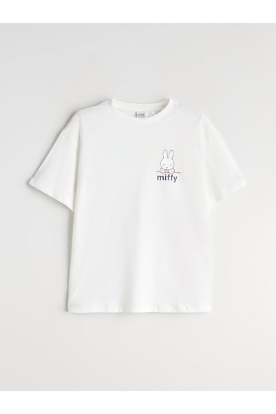 LC Waikiki Lcw Kids White Oval Collar Printed Girls' T-Shirt with Nevavm Diff...