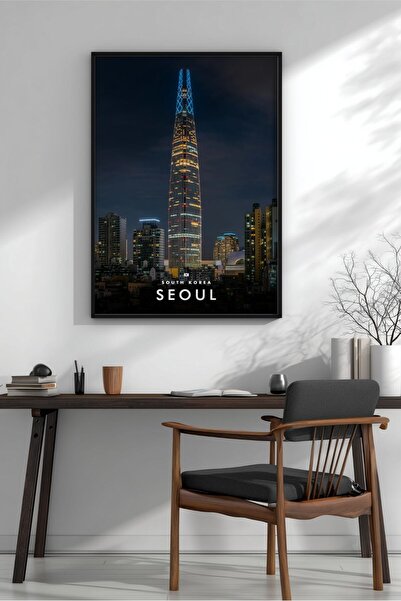 KEYFHOME Lotte World Tower Seul înrămat MDF Tablou Poster Living Wall Decor C...