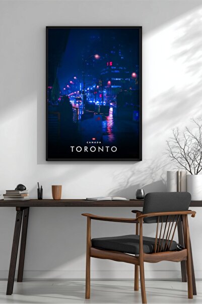KEYFHOME Toronto, Canada, peisaj urban nocturn, înrămat în MDF, poster, decor...