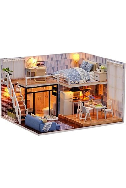 HALAMODO DIY Miniature Loft Dollhouse Kit Realistic Mini 3D Pink Wooden House...