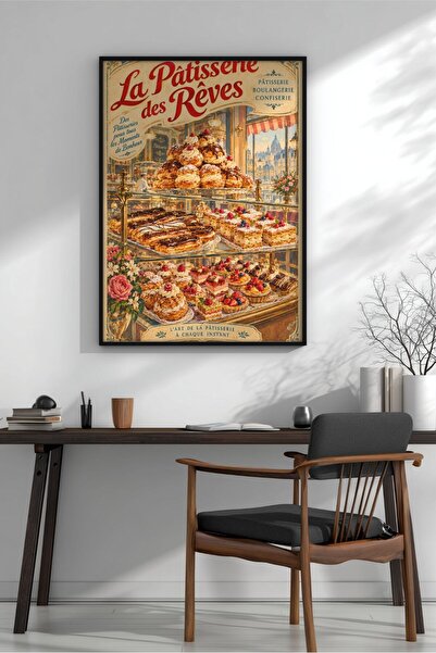 KEYFHOME Vintage Pastane Profiterol Poster cu ramă MDF Tablou Poster Bucătări...