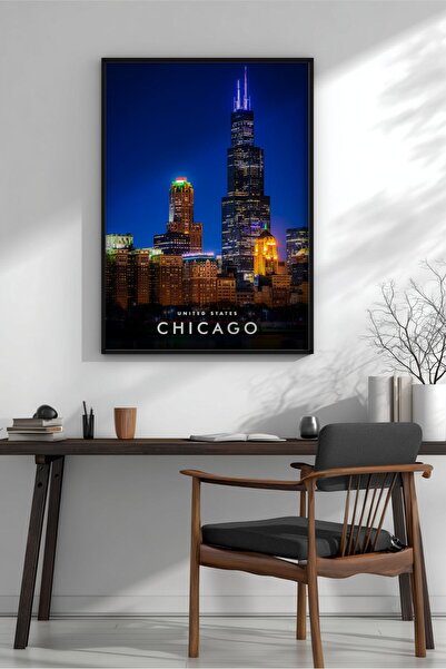 KEYFHOME Chicago Noapte Silueta Închisă în MDF Tablou Poster Living Decor de ...