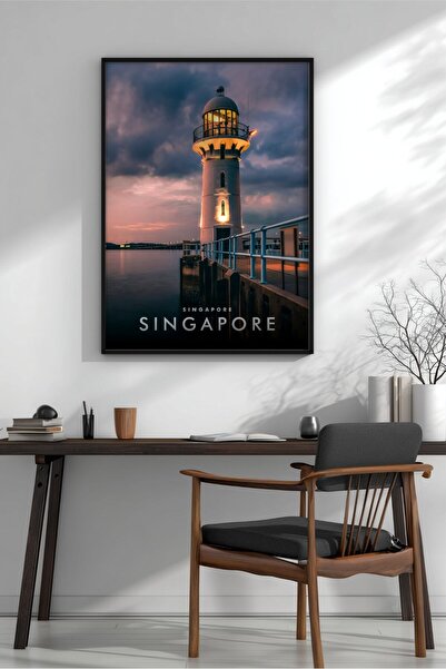 KEYFHOME Singapore Apus de soare Vedere înrămată MDF Tablou Poster Living Roo...