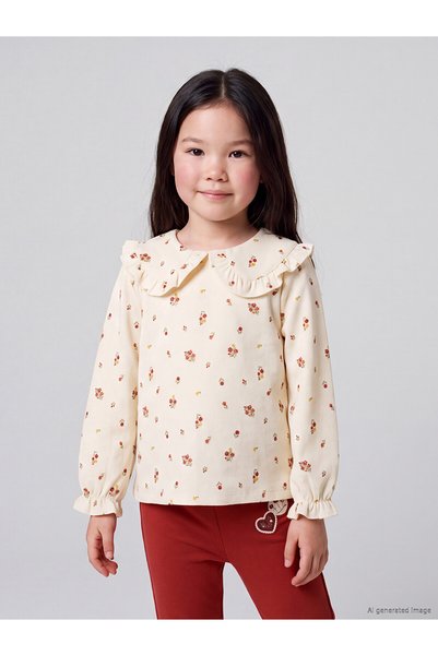 LC Waikiki تي شيرت NEVAVM Farklıقية LCW Kids Ecru Interlock مطبوع بأكمام طويل...