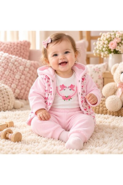 Pure Boutique Costum bebe fetita 3 piese, hanorac catifelat, body si pantalon...