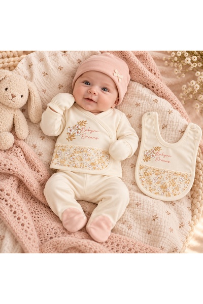 Pure Boutique Set bebe fetita 5 piese bumbac 100%, bluzita, pantaloni, caciul...