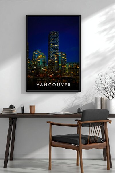 KEYFHOME Vancouver Canada Noapte Vedere pe oraș Încadrat MDF Tablou Poster Li...