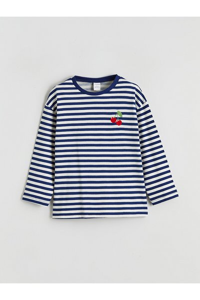 LC Waikiki تي شيرت LCW Kids باللون الأزرق الداكن مخطط وقياسي وعادي للفتيات من...