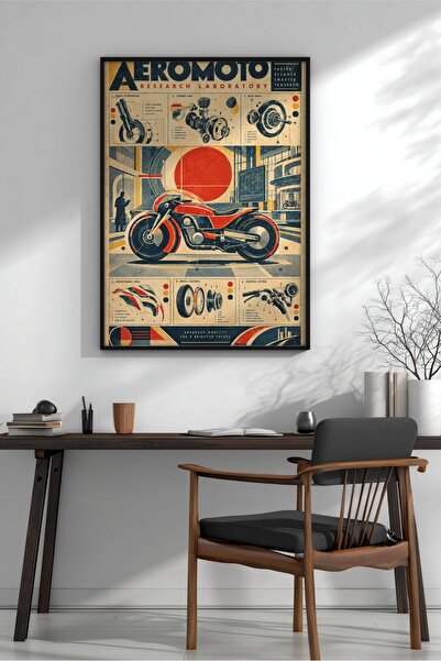 KEYFHOME Tablou MDF cu cadru motocicletă futuristă vintage, poster, decor de ...