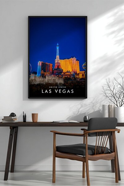 KEYFHOME Las Vegas Noapte Silueta Închisă în MDF Tablou Poster Living Decor d...