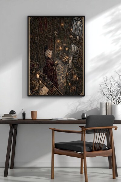 KEYFHOME Vintage Victoriene Bibliotecar Încadrat MDF Tablou Poster Living Dec...