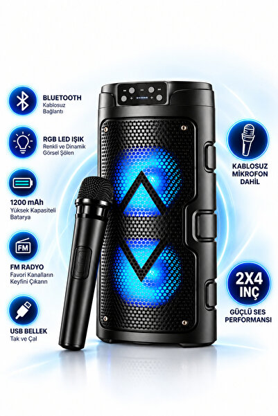 Abbruch Taşınabilir Bluetooth Hoparlör RGB Işıklı Karaoke Hoparlörü Kablosuz ...