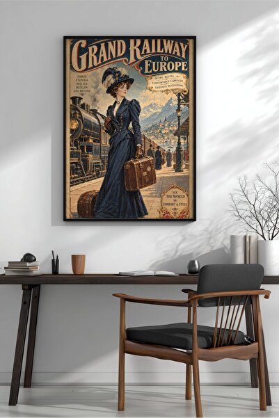 KEYFHOME Vintage Victoria Traveler Femeie Tren Încadrat MDF Tablou Poster Liv...