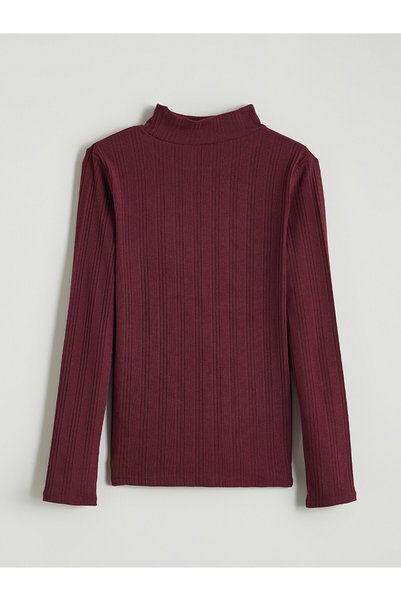 LC Waikiki Nevavm Lcw Kids Plum Turtleneck Girls' Knitwear Sweater with Diffe...