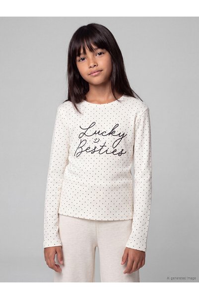 LC Waikiki تي شيرت LCW Kids Ecru مطبوع للفتيات من NEVAVM