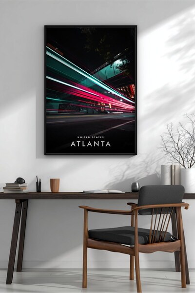 KEYFHOME Atlanta night lights framed mdf painting poster living room wall dec...