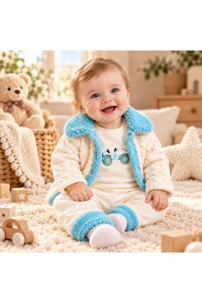 Pure Boutique Set bebe baiat 3 piese bumbac, bluza cu motocicleta, pantaloni ...
