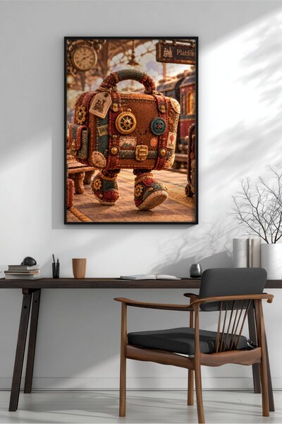 KEYFHOME Steampunk Walking Suitcase Robot înrămat MDF Tablou Poster Cadou pen...
