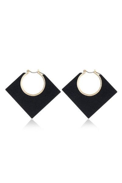 OEM Cercei din Lemn cu Forma Geometrica Patrat, Negru, 4.7 x 5.5 cm