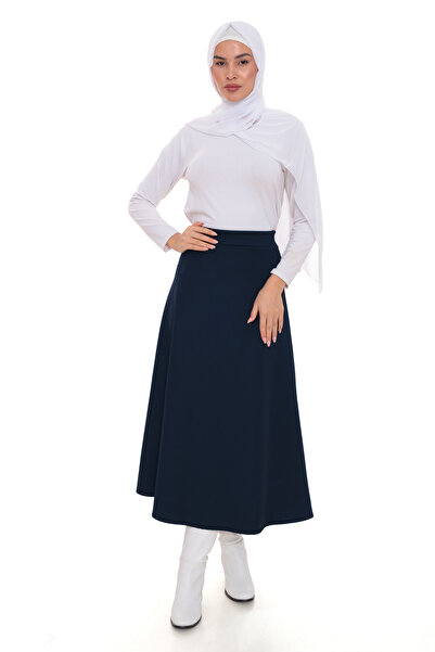 BEMOL GİYİM Scuba Puf Navy Blue Hijab Skirt Model