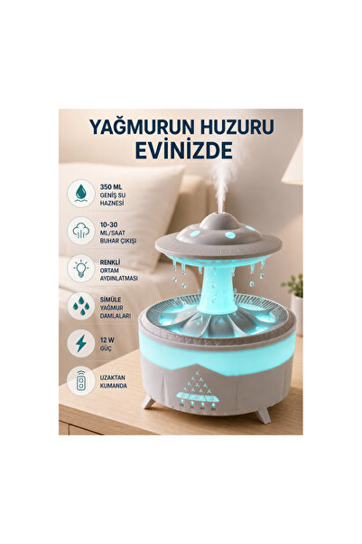 UFO Tasarımlı 350 ML Hava Nemlendirici Renkli Ortam Işığı Yağmur Efektli Difüzör