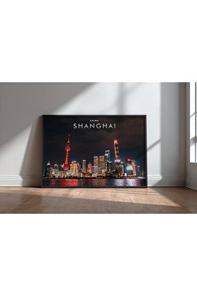 KEYFHOME Shanghai Night City No 5 Tablou MDF înrămat Poster Living Room Decor...