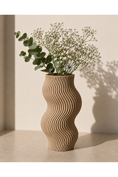 ELİSY 3D Printed Wavy Decorative Vase - Modern Desktop and Home Decoration Ob...