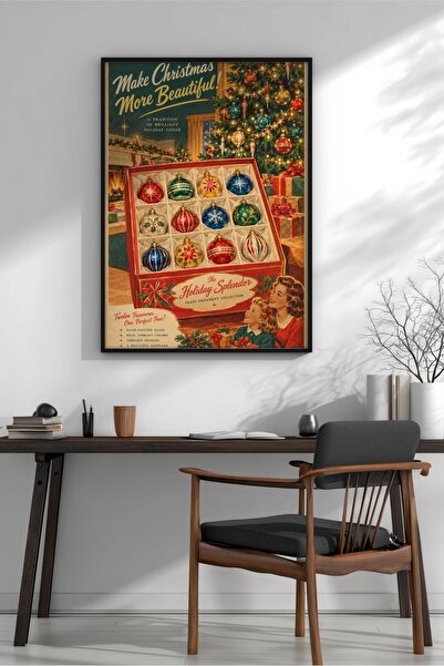 KEYFHOME Retro 1950s christmas window ornament box poster framed mdf painting...