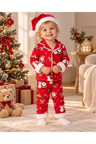 derin baby 100% Cotton Long Sleeve Buttoned Christmas Themed Red and Green So...
