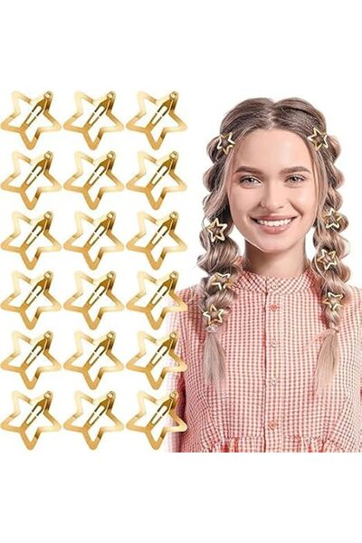 YRQX 20 Pcs Star Hair Clips for Girls, Gold Metal Snap Barrettes, 1.22 Inch N...