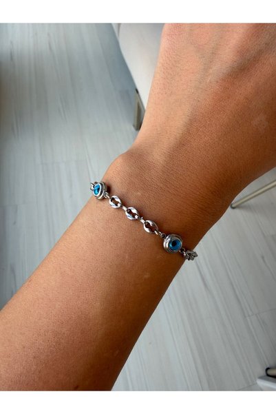 nesdesignn Steel Evil Eye Bead Bracelet (Silver)
