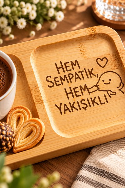 PakerStudio Espri Themed 2-Compartment Laser-Engraved Bamboo Coffee Presentation Tray "Both Sympathetic and Handsome"
