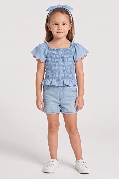 Lemon Kiss Kids Girl 3 Pieces Graphic Print Short Sleeve Top With Ponytail Se...